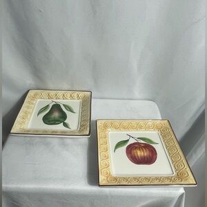 Stebas Hand Painted Italian Fruit Plates Pear Apple Wall Decor Set of 2